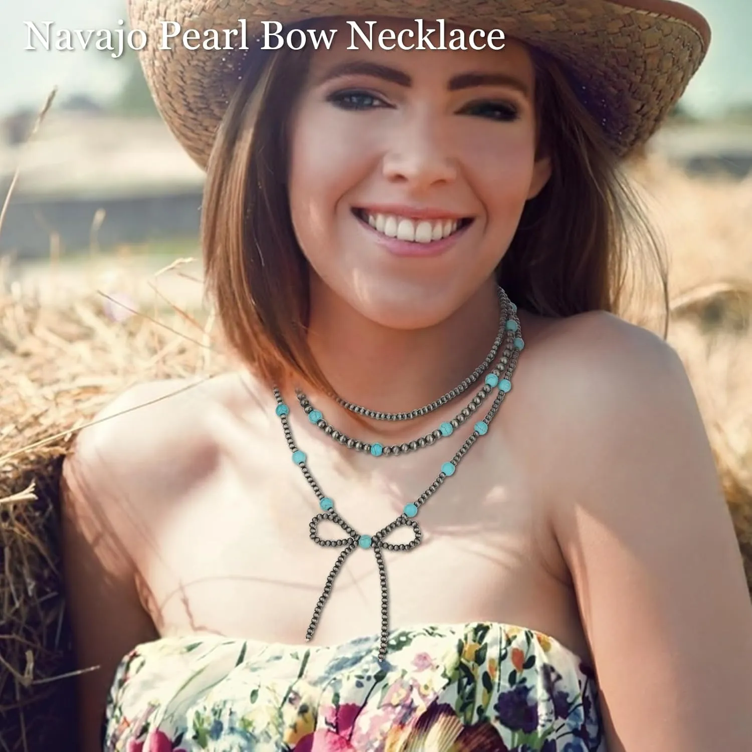 3PCS Navajo Pearl Necklace for Women Western Necklaces for Women Stackable Cowgirl Navajo Pearl Bow Necklace