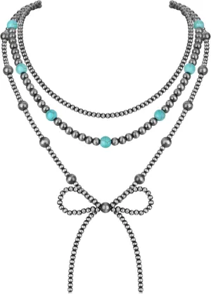 3PCS Navajo Pearl Necklace for Women Western Necklaces for Women Stackable Cowgirl Navajo Pearl Bow Necklace