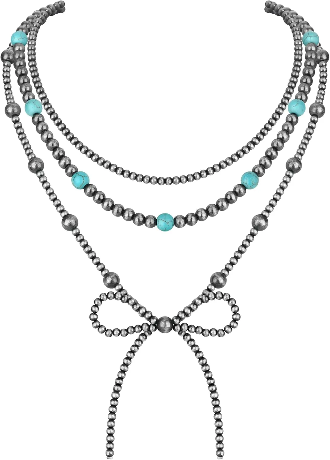 3PCS Navajo Pearl Necklace for Women Western Necklaces for Women Stackable Cowgirl Navajo Pearl Bow Necklace