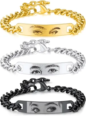 3UMeter Custom Picture Bracelet with Lover Eye Personalized Eye Bracelet for Men Women Unique Matching Bracelets for Couples Valentines Birthday Christmas Gift for Husband Wife Boyfriend Girlfriend