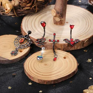 4 Pcs Snake Belly Rings for Women Surgical Steel Navel Rings Rhinestone Navel Barbell Butterfly Snake Belly Button Ring Set 304L Nightclub Halloween Body Jewelry Piercing for Women