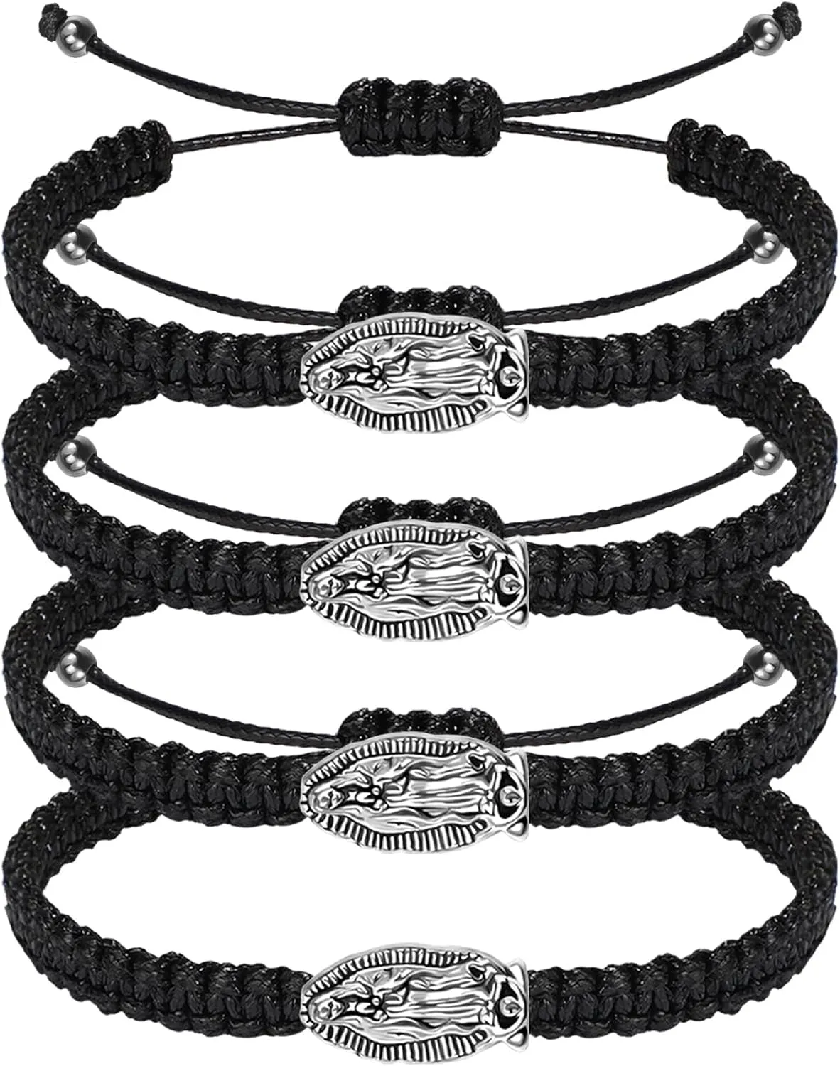 4 Pieces Catholic San Benito Bracelet Virgen De Guadalupe Bracelet Handmade Braided Adjustable String Cord Blessing Friendship Mexican Bracelet for Women Men