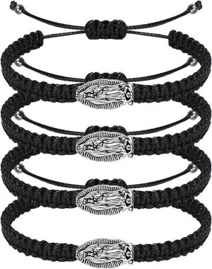 4 Pieces Catholic San Benito Bracelet Virgen De Guadalupe Bracelet Handmade Braided Adjustable String Cord Blessing Friendship Mexican Bracelet for Women Men