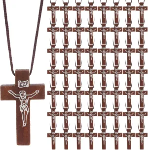 48 Pcs Mini Wood Cross Necklace Bulk Small Wood Cross Pendant Necklace for Men DIY Art Crafts Christian Faith Religious for Car Rearview Mirror Pendant Decoration