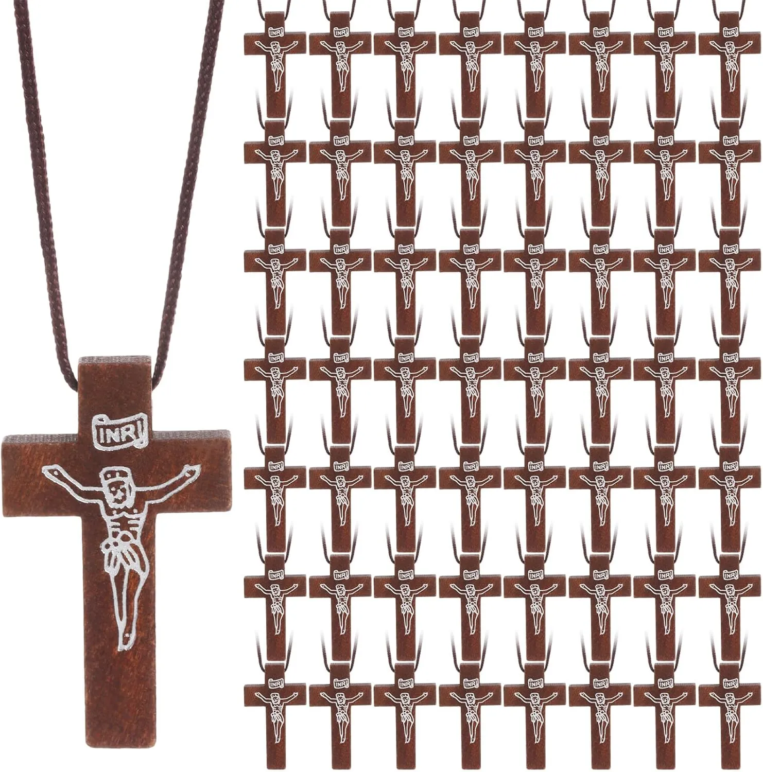48 Pcs Mini Wood Cross Necklace Bulk Small Wood Cross Pendant Necklace for Men DIY Art Crafts Christian Faith Religious for Car Rearview Mirror Pendant Decoration