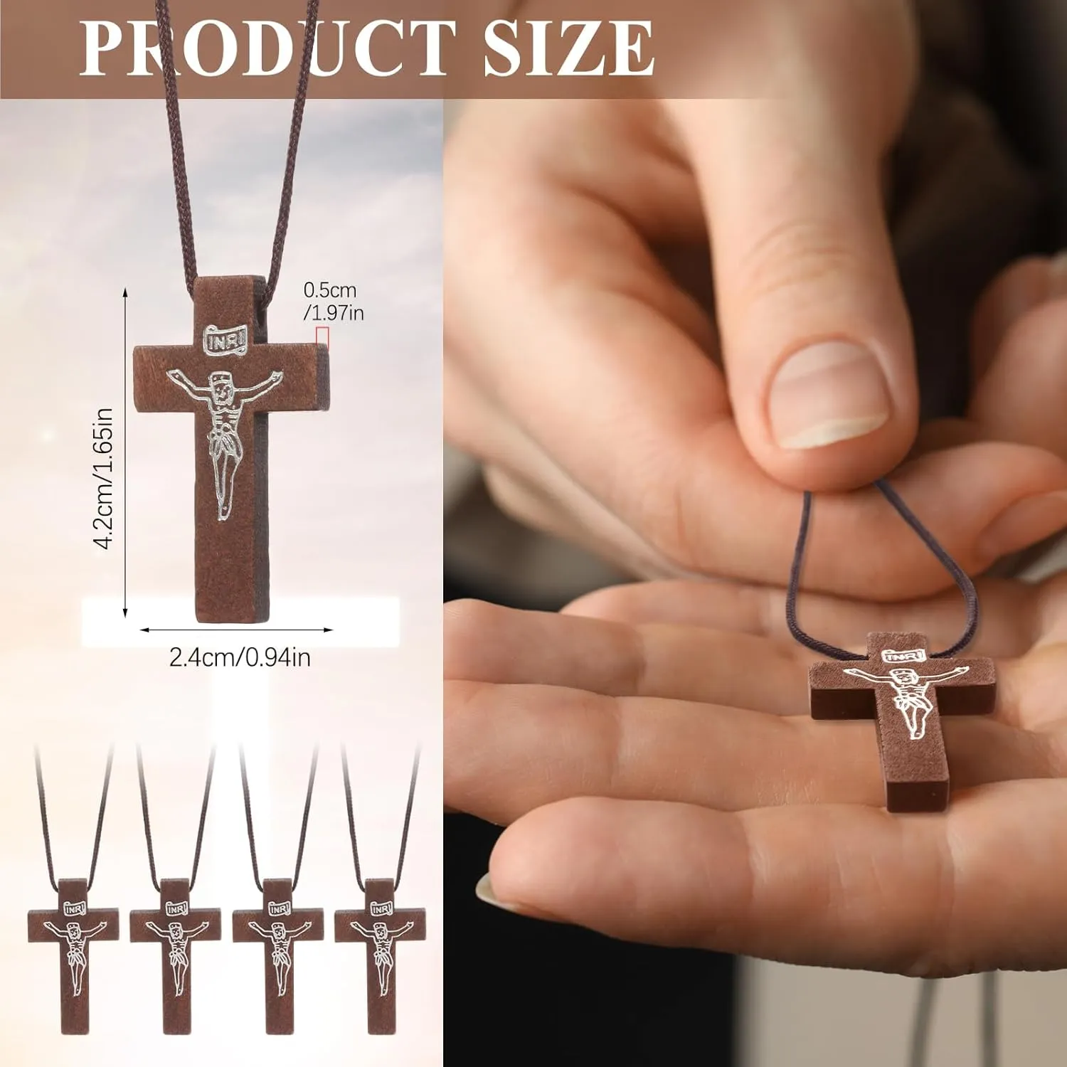 48 Pcs Mini Wood Cross Necklace Bulk Small Wood Cross Pendant Necklace for Men DIY Art Crafts Christian Faith Religious for Car Rearview Mirror Pendant Decoration