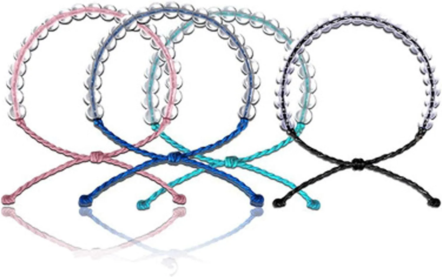 4Pcs Boho Adjustable String Braided Bracelets Handmade Weaving Rope Clear Crystal Seed Beaded Ocean Bracelet for Women Men Unisex Healing Power Jewelry