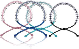 4Pcs Boho Adjustable String Braided Bracelets Handmade Weaving Rope Clear Crystal Seed Beaded Ocean Bracelet for Women Men Unisex Healing Power Jewelry