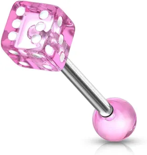 5 Mm Acrylic Dice Ball On Surgical Steel Barbells Tongue Rings Pink Body Piercing Unique Jewelry For Women Delicate Design