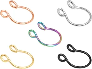 5 Pcs Nose Rings Hoop 20 Gauge Non Piercing Stainless Steel Clip-on Fake Faux Septum Clicker Nose Hoop Ring Piercings Jewelry for Women Men