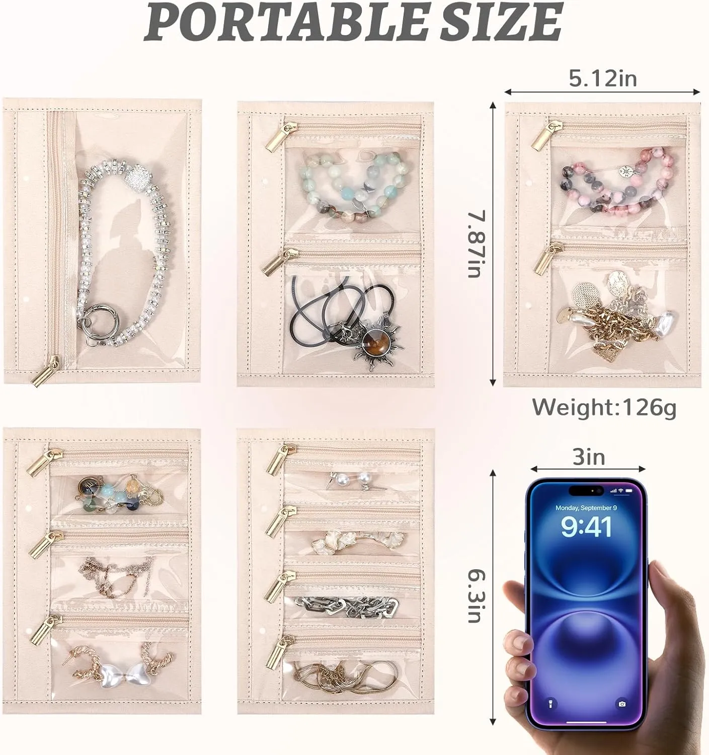5 Pcs Travel Jewelry Bags,Jewelry Organizers and Storage,Clear Velvet Zipper Pockets Bag for Travel,Jewels Storage Pouch for Gem Diamond Bracelets Earrings Women Girls Trip Business