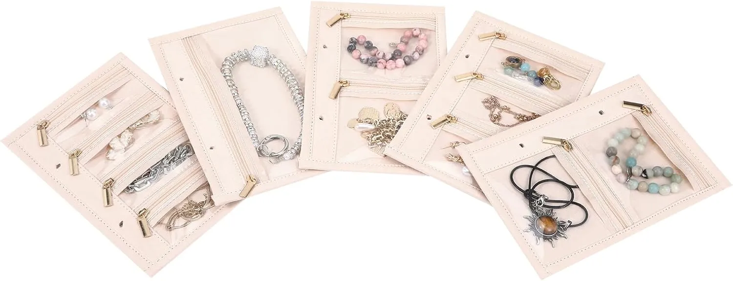 5 Pcs Travel Jewelry Bags,Jewelry Organizers and Storage,Clear Velvet Zipper Pockets Bag for Travel,Jewels Storage Pouch for Gem Diamond Bracelets Earrings Women Girls Trip Business