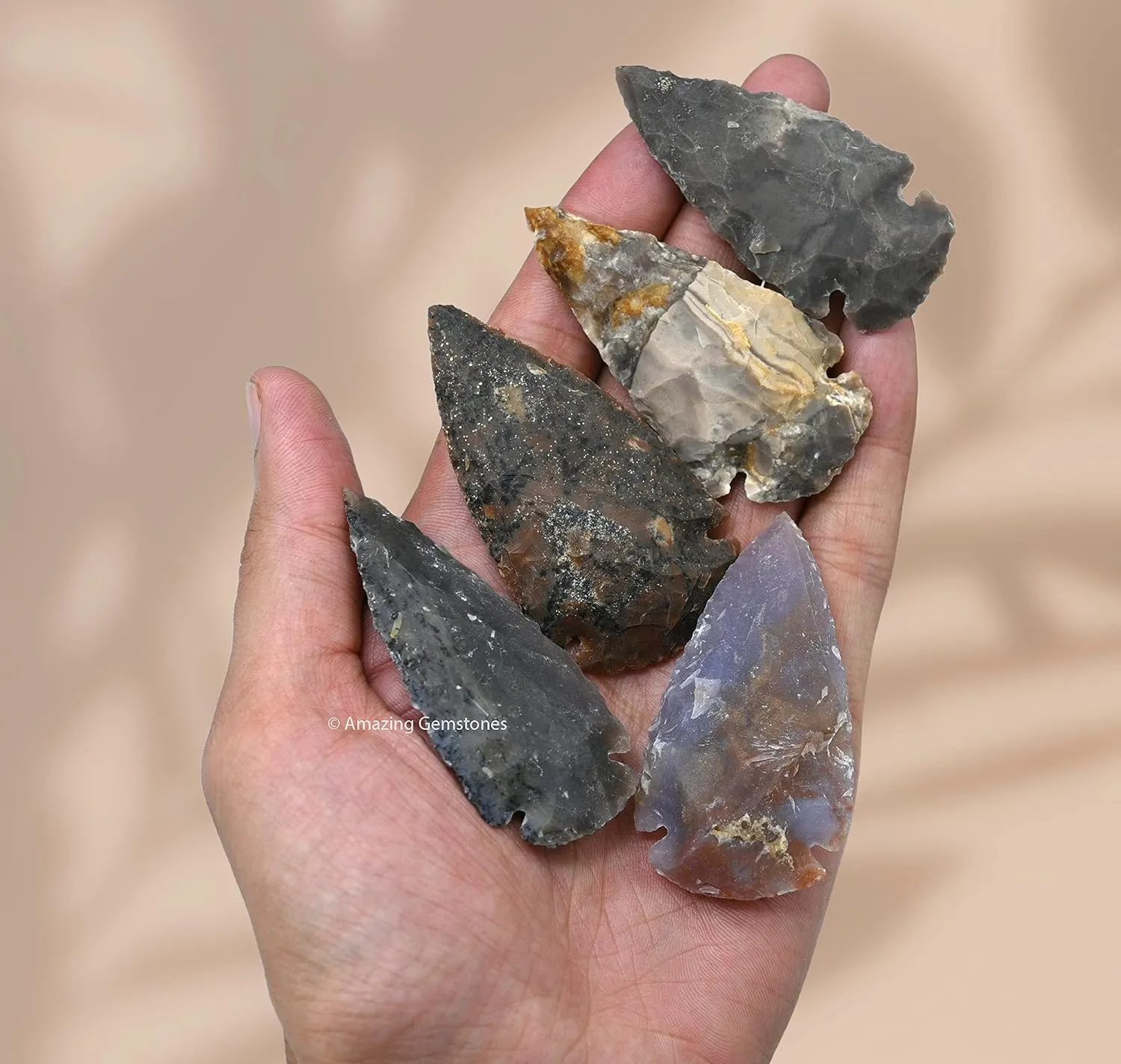 5 Pieces Fancy Jasper Arrowhead, Crystal and Healing Stone Flint Rock Arrow Head - 2" to 3" Arrowheads for DIY Project Craft Point Jewelry Making