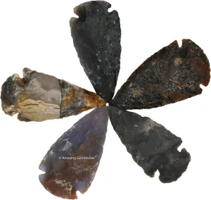 5 Pieces Fancy Jasper Arrowhead, Crystal and Healing Stone Flint Rock Arrow Head - 2" to 3" Arrowheads for DIY Project Craft Point Jewelry Making