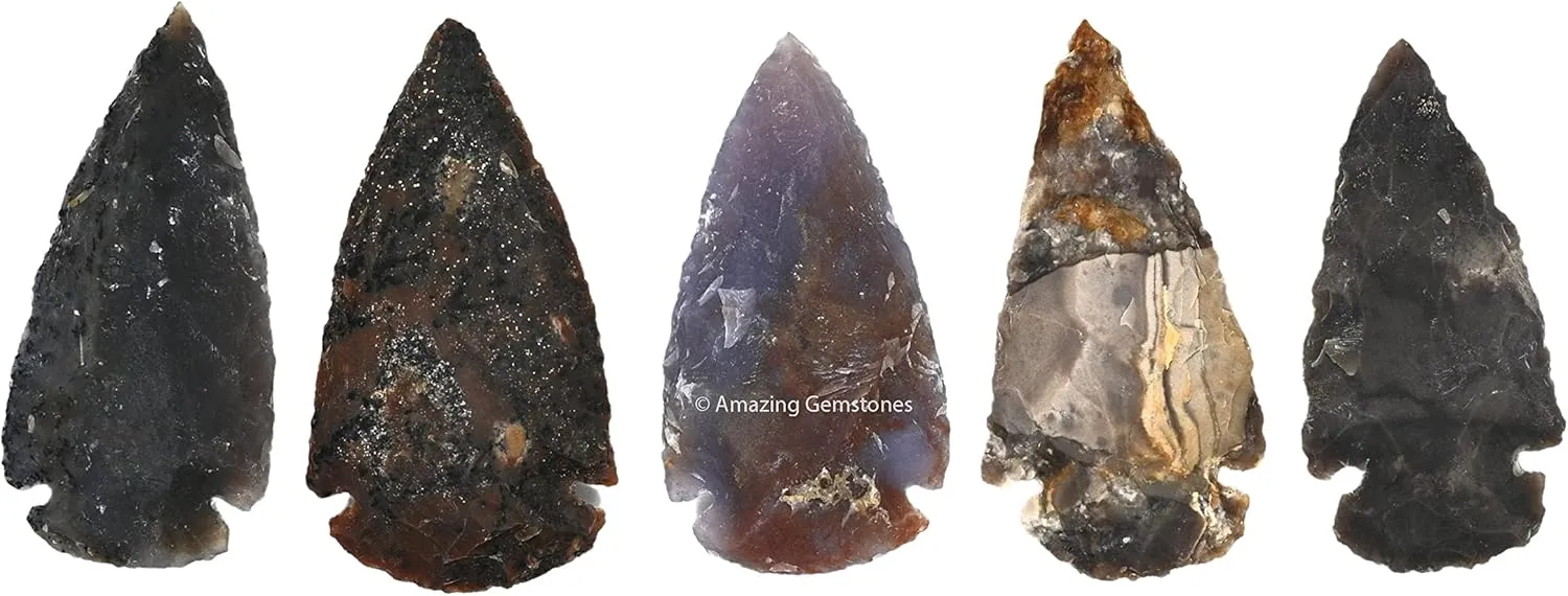 5 Pieces Fancy Jasper Arrowhead, Crystal and Healing Stone Flint Rock Arrow Head - 2" to 3" Arrowheads for DIY Project Craft Point Jewelry Making