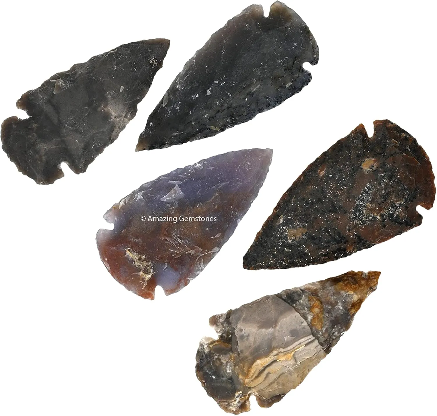 5 Pieces Fancy Jasper Arrowhead, Crystal and Healing Stone Flint Rock Arrow Head - 2" to 3" Arrowheads for DIY Project Craft Point Jewelry Making