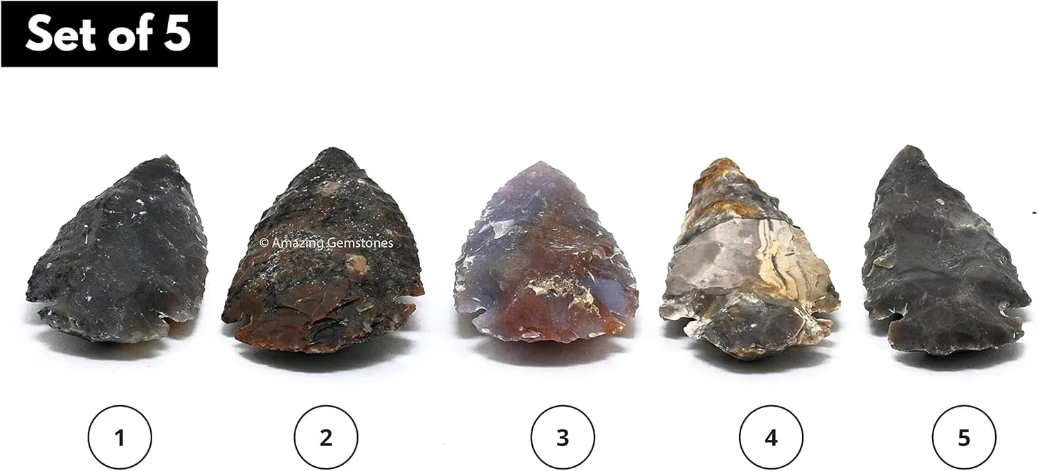 5 Pieces Fancy Jasper Arrowhead, Crystal and Healing Stone Flint Rock Arrow Head - 2" to 3" Arrowheads for DIY Project Craft Point Jewelry Making