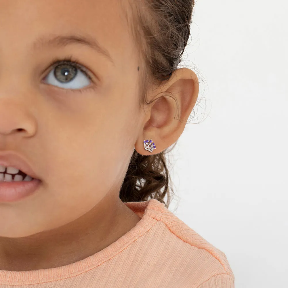5 Point CZ Crown Baby / Toddler / Kids Earrings Screw Back - Sterling Silver