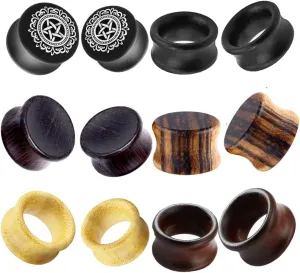 6 Pairs Set Nature Organic Wood Ear Tunnels Wooden Gauges For Ear Saddle Plugs Flesh Tunnels Stretching Punk Piercings Expanders Ear Gauges