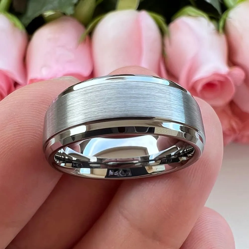 6mm 8mm Tungsten Rings for Men Women Engagement Wedding Bands Stepped Beveled Edges I Love You Engraved Comfort Fit