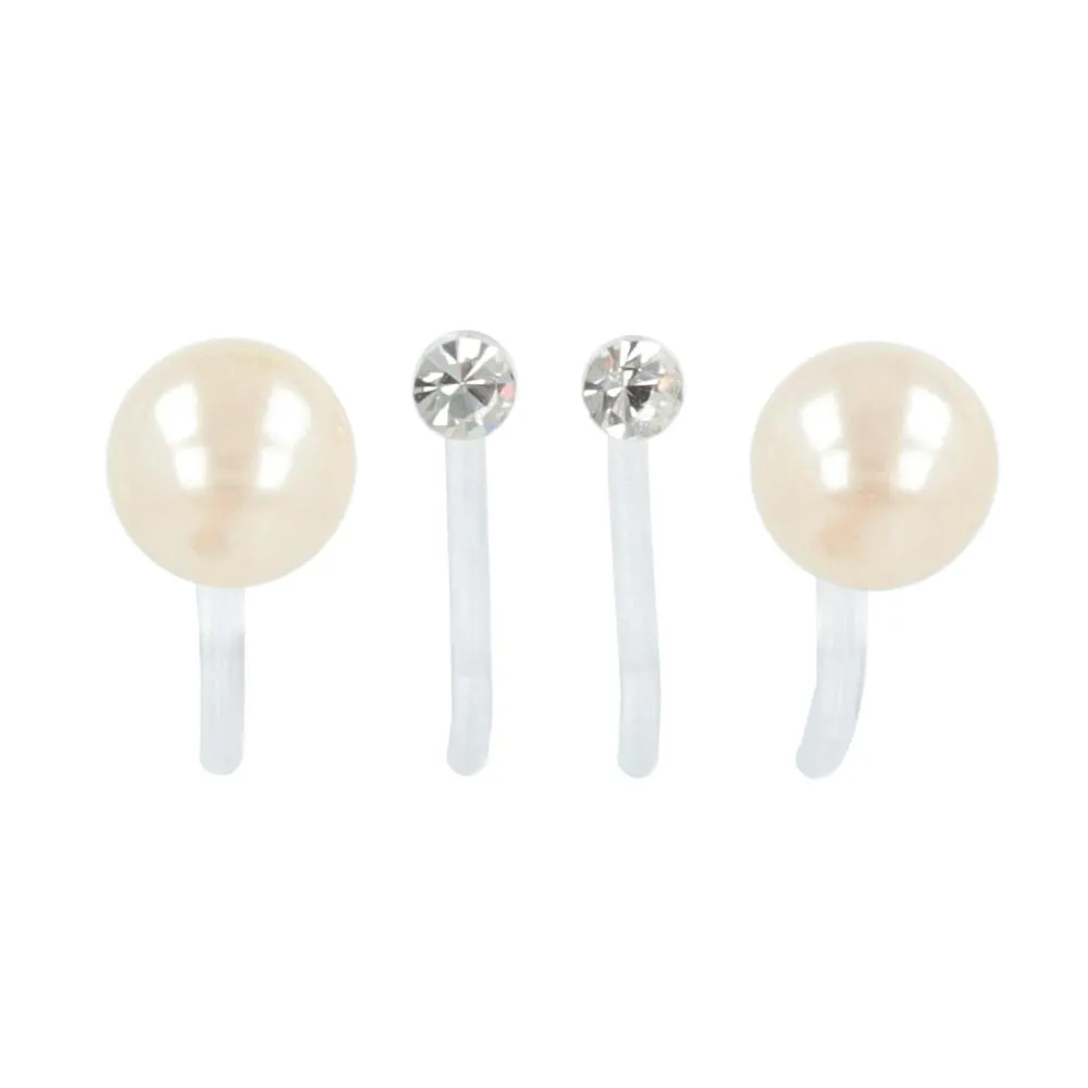 6mm Pearl and Stone Invisible Clip On Earrings Set