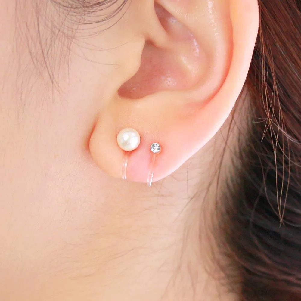 6mm Pearl and Stone Invisible Clip On Earrings Set
