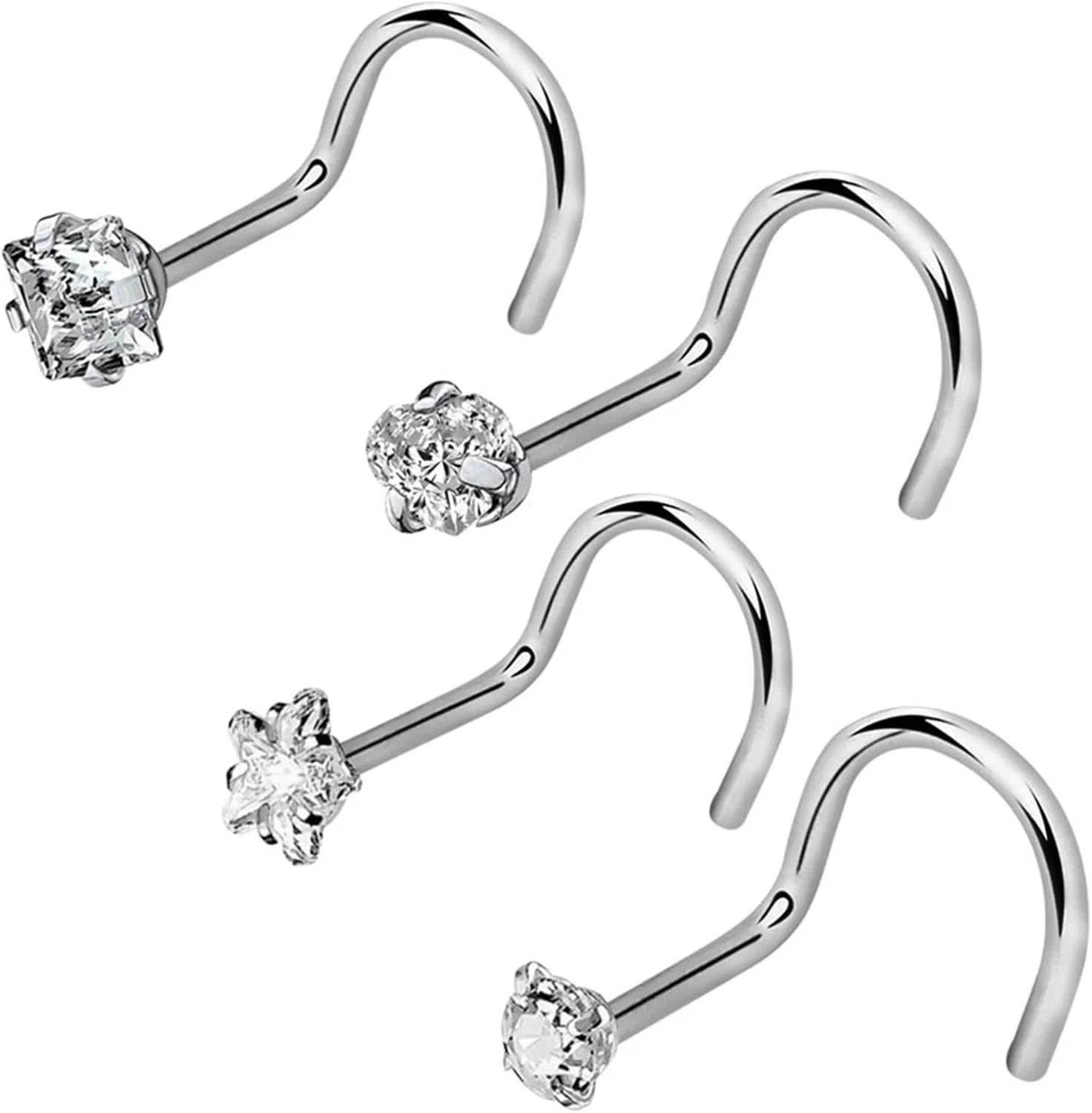 6pcs 20g Clear Nose Stud Set for Women & Men 2mm Crystal (choose COLOR)