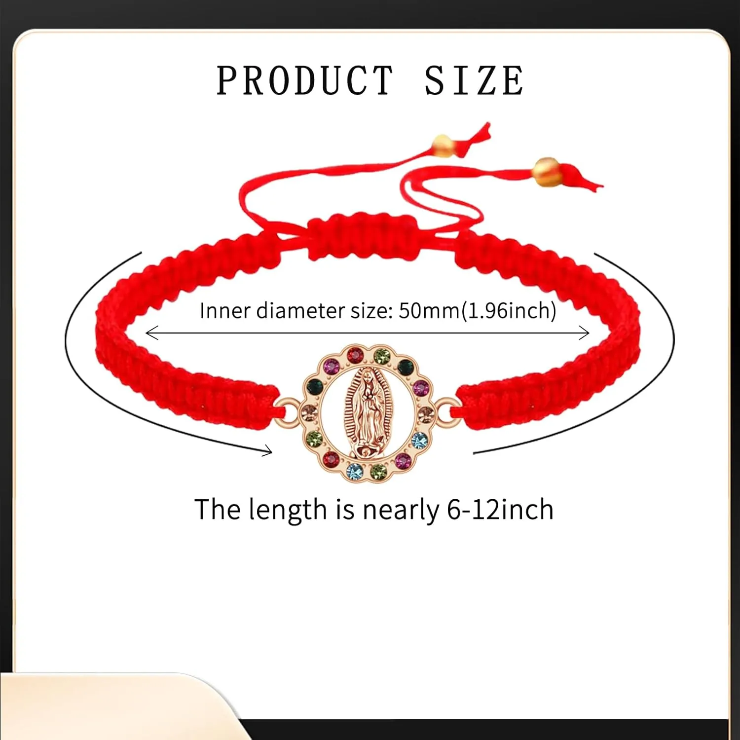 6Pcs/12Pcs Rhinestone Virgen de Guadalupe Bracelet Handmade Adjustable Red Rope Religion Protection Bracelet for Women Friendship Prayer Bracelet