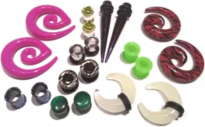 8 Pair Assortment Mix of Ear Plugs Tapers Spirals Tunnels Acrylic Steel Organic Gauges Sizes 8g-5/8