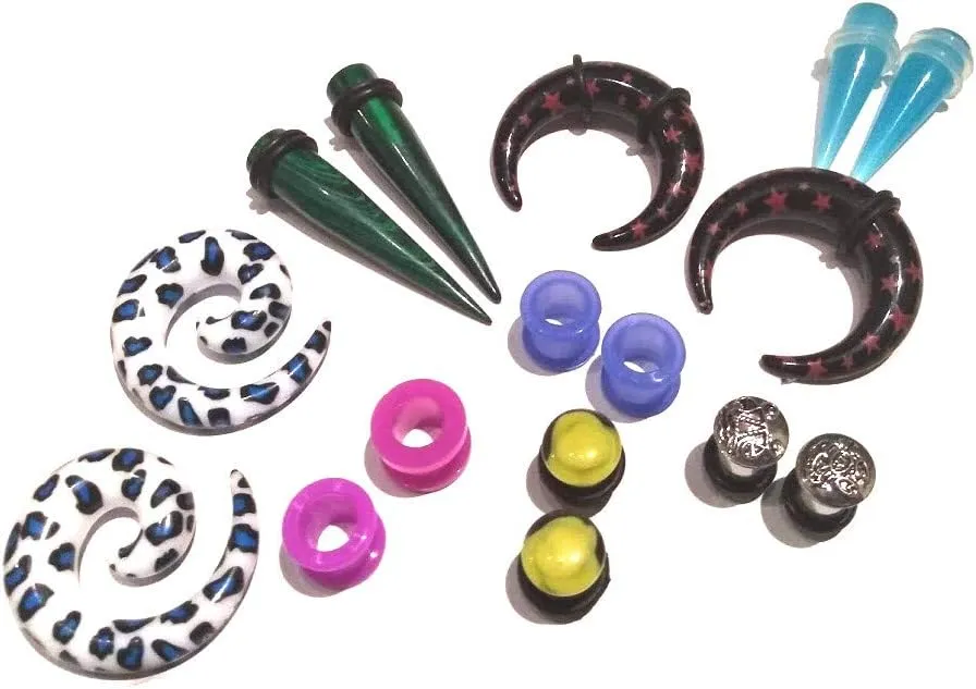 8 Pair Assortment Mix of Ear Plugs Tapers Spirals Tunnels Acrylic Steel Organic Gauges Sizes 8g-5/8