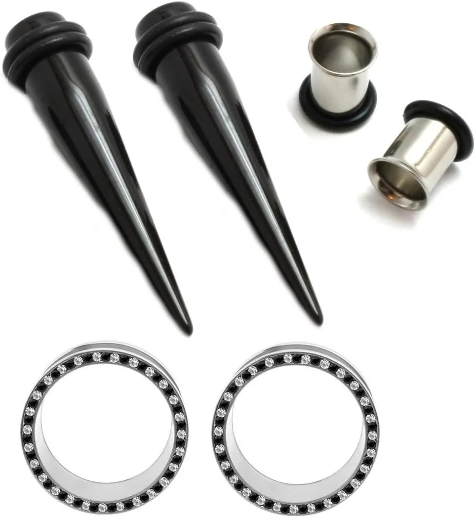 8 Pair Assortment Mix of Ear Plugs Tapers Spirals Tunnels Acrylic Steel Organic Gauges Sizes 8g-5/8