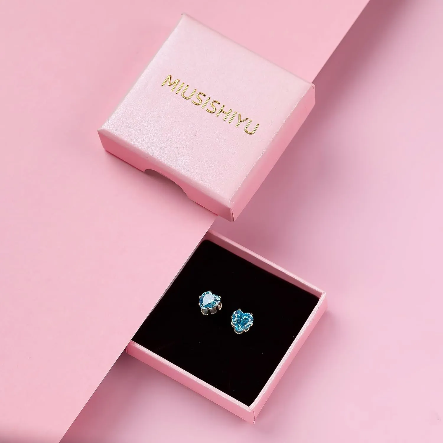 8mm Bigger Size 18K Gold Plated Heart Cubic Zirconia Studs Birthstone Stud Earrings for Women for 12 Months Hypoallergenic Nickel Free Earrings Christmas/Birthday Gift for Women for Everyday Wear