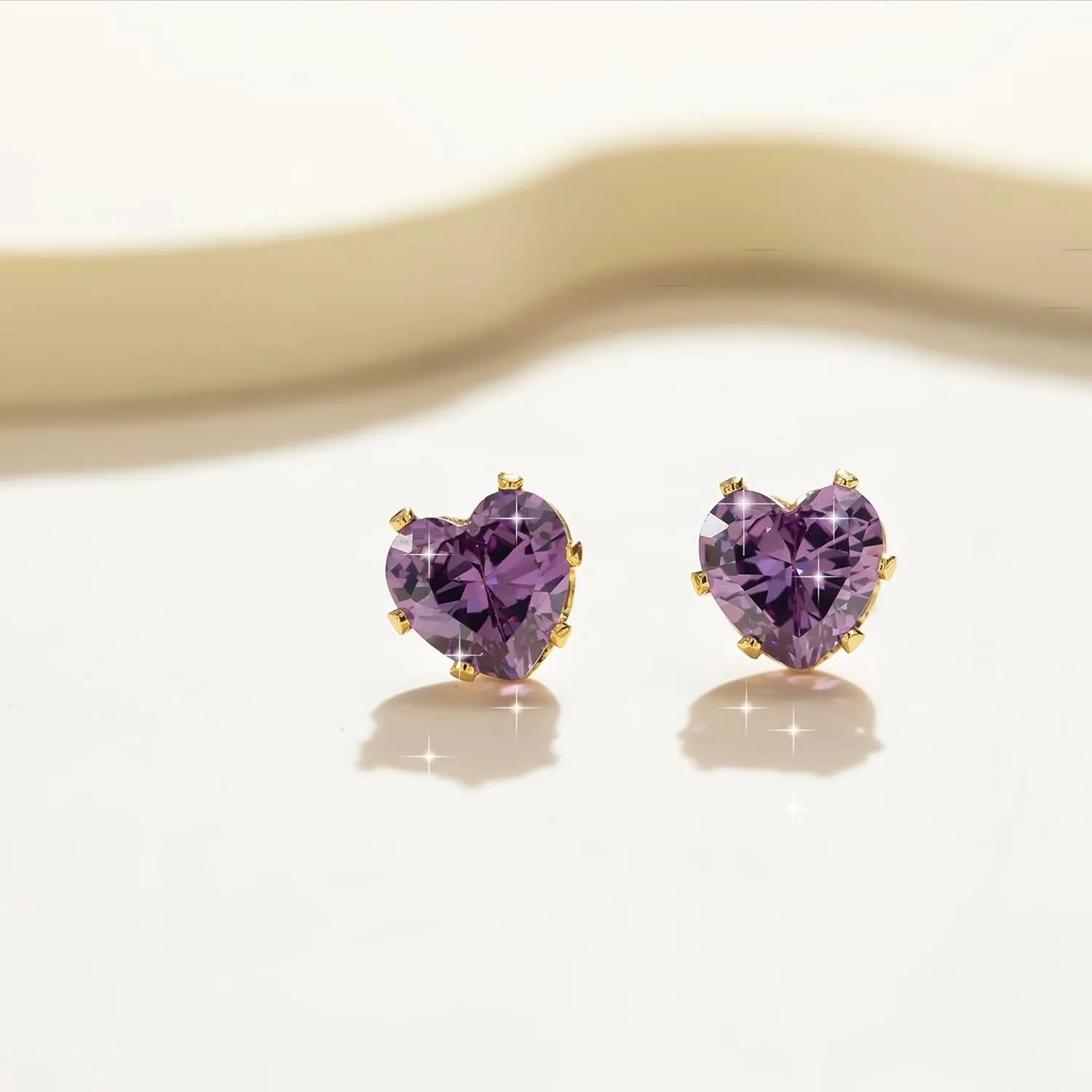 8mm Bigger Size 18K Gold Plated Heart Cubic Zirconia Studs Birthstone Stud Earrings for Women for 12 Months Hypoallergenic Nickel Free Earrings Christmas/Birthday Gift for Women for Everyday Wear