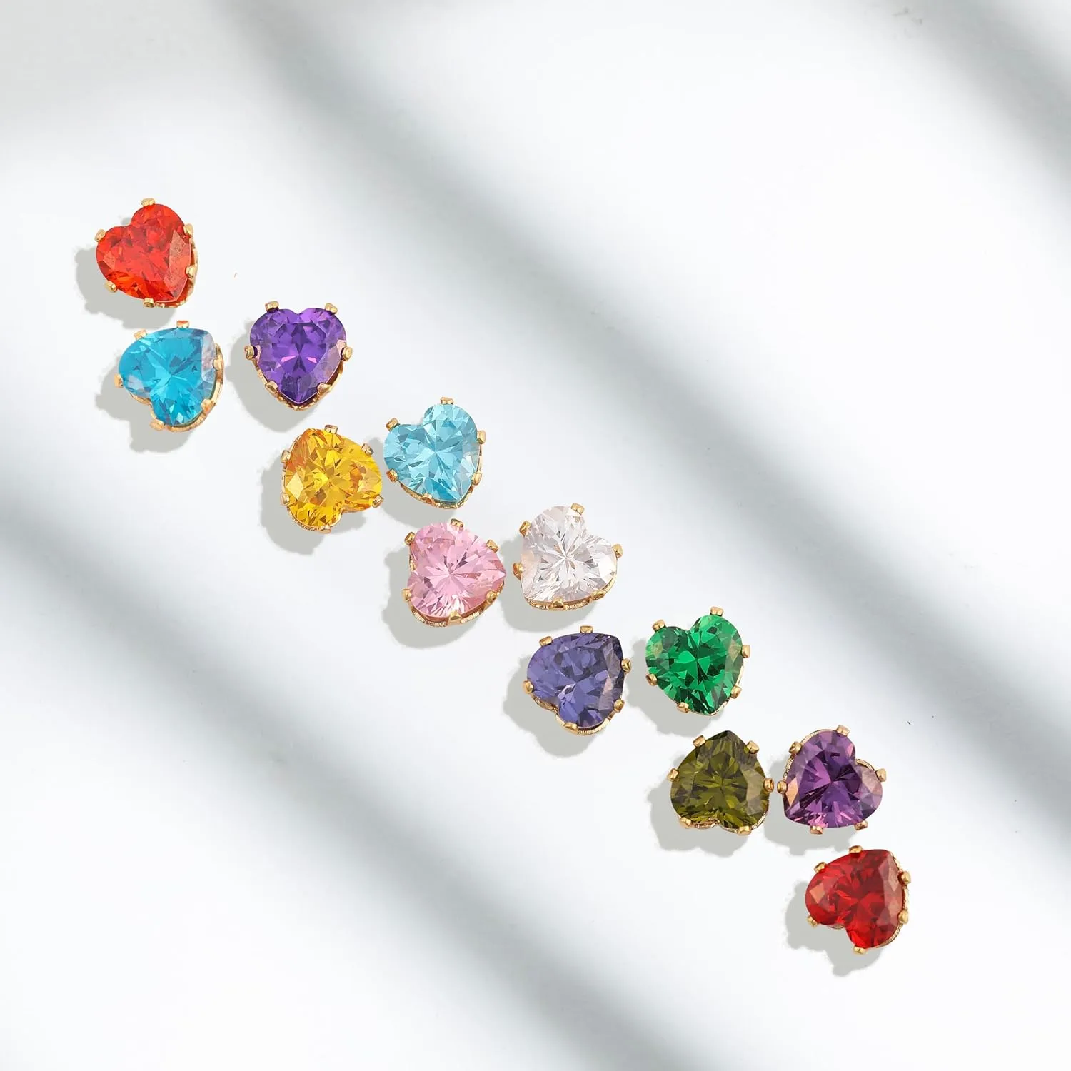 8mm Bigger Size 18K Gold Plated Heart Cubic Zirconia Studs Birthstone Stud Earrings for Women for 12 Months Hypoallergenic Nickel Free Earrings Christmas/Birthday Gift for Women for Everyday Wear