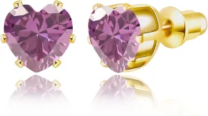 8mm Bigger Size 18K Gold Plated Heart Cubic Zirconia Studs Birthstone Stud Earrings for Women for 12 Months Hypoallergenic Nickel Free Earrings Christmas/Birthday Gift for Women for Everyday Wear