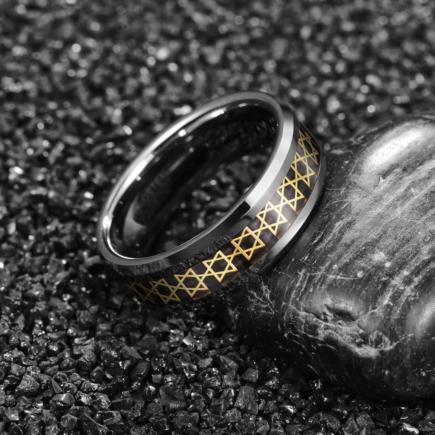 8mm Mens Rings Tungsten Rings for Men Silver Wedding Bands with Red Zircon Printed Organic Molecular Pattern Promise Rings Couple Rings Comfort Fit Size 7-12