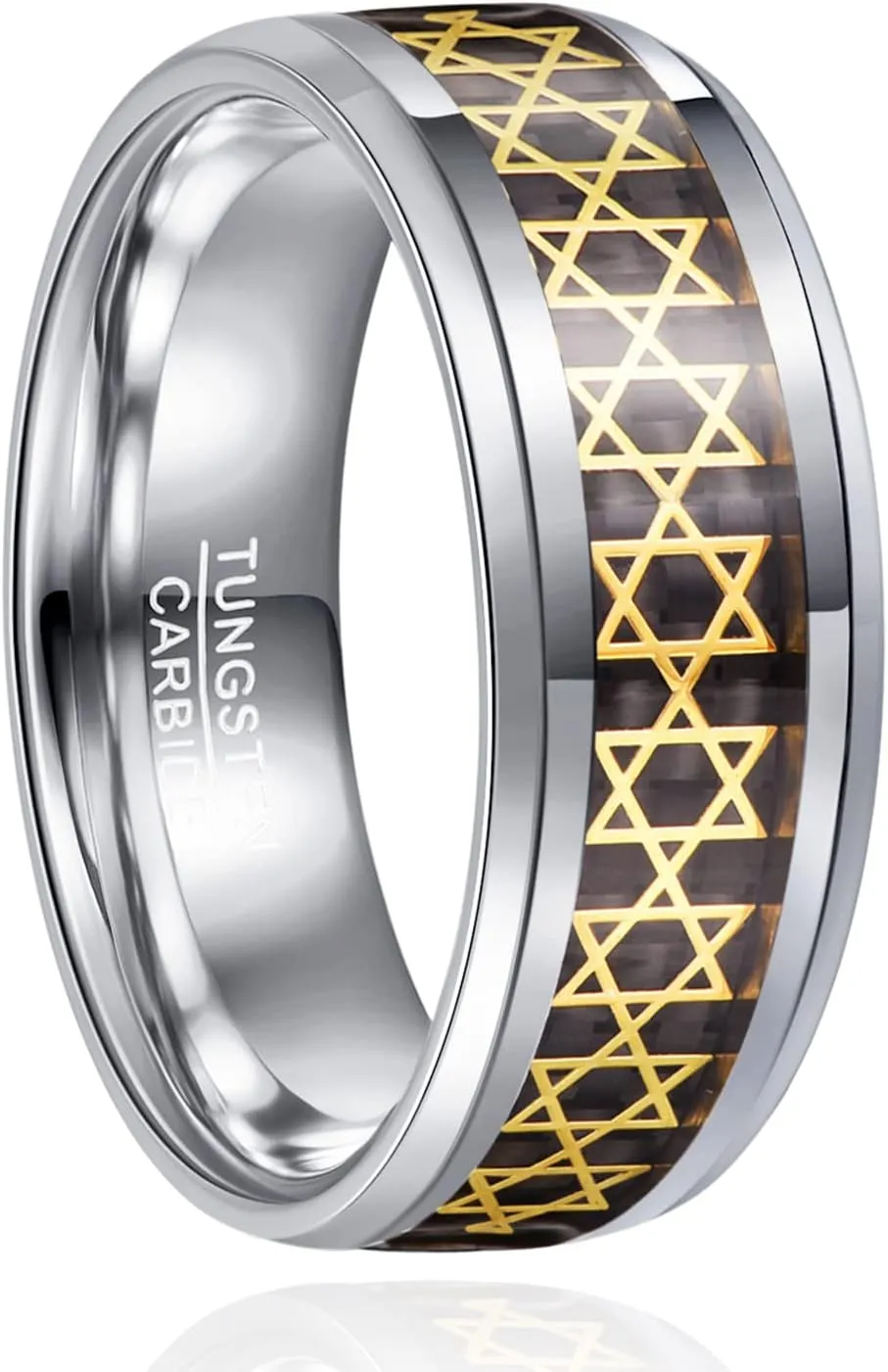 8mm Mens Rings Tungsten Rings for Men Silver Wedding Bands with Red Zircon Printed Organic Molecular Pattern Promise Rings Couple Rings Comfort Fit Size 7-12