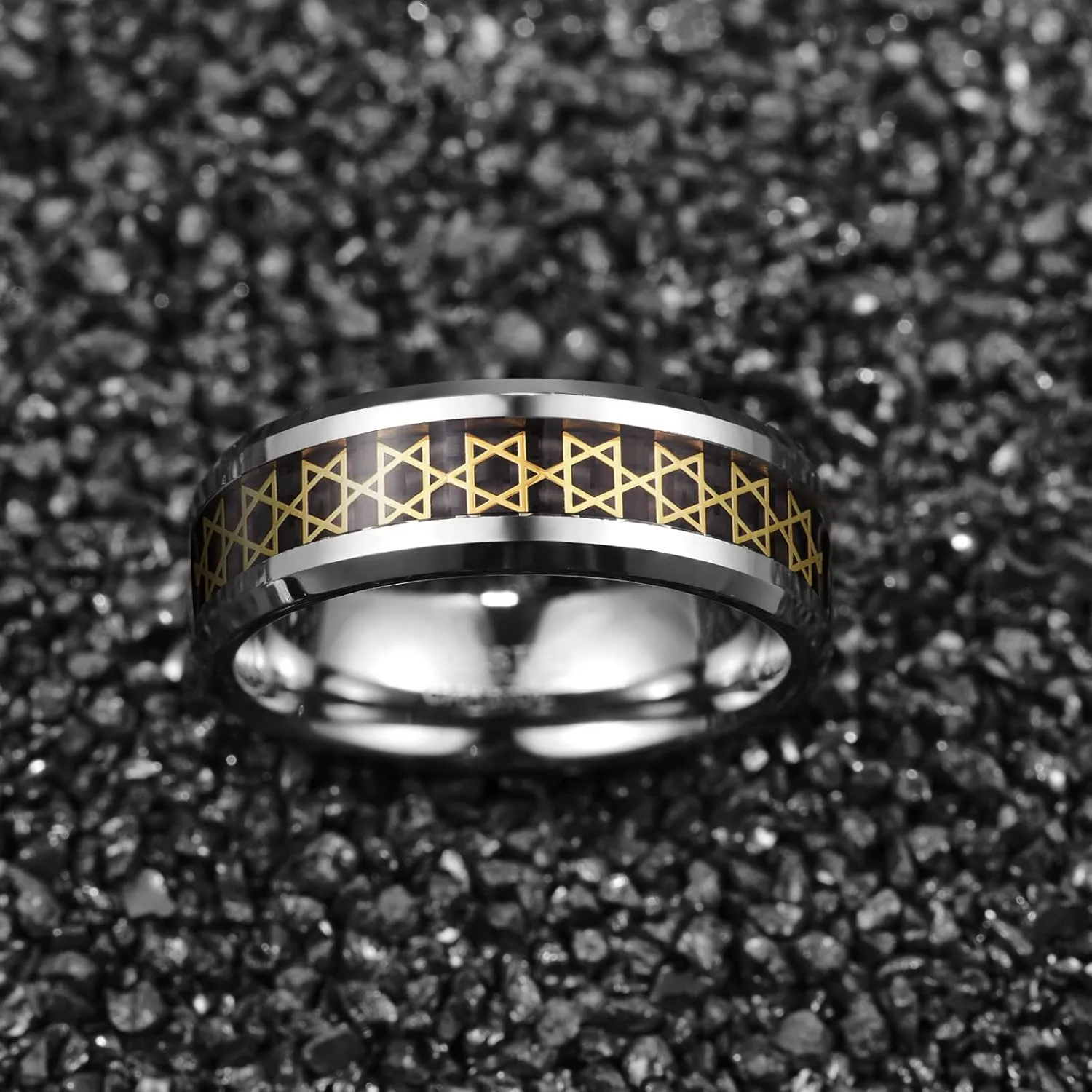 8mm Mens Rings Tungsten Rings for Men Silver Wedding Bands with Red Zircon Printed Organic Molecular Pattern Promise Rings Couple Rings Comfort Fit Size 7-12