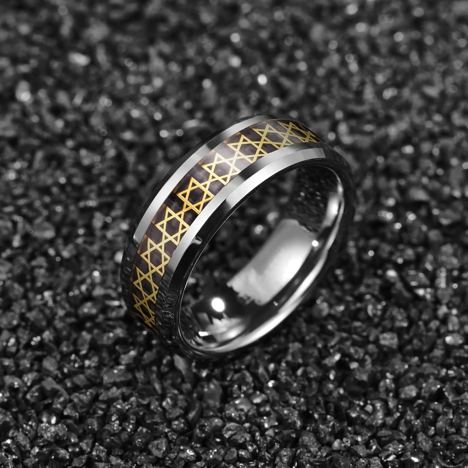 8mm Mens Rings Tungsten Rings for Men Silver Wedding Bands with Red Zircon Printed Organic Molecular Pattern Promise Rings Couple Rings Comfort Fit Size 7-12