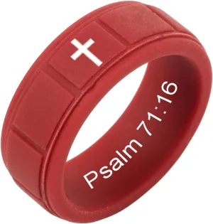 8MM Soft Lightweight Check Silicone Bible Verse Rings for Men Women Comfort Silicone Inspirational Faith Cross Ring Graduation Encouragement Gift,Size 8-13