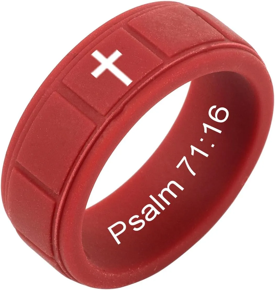 8MM Soft Lightweight Check Silicone Bible Verse Rings for Men Women Comfort Silicone Inspirational Faith Cross Ring Graduation Encouragement Gift,Size 8-13