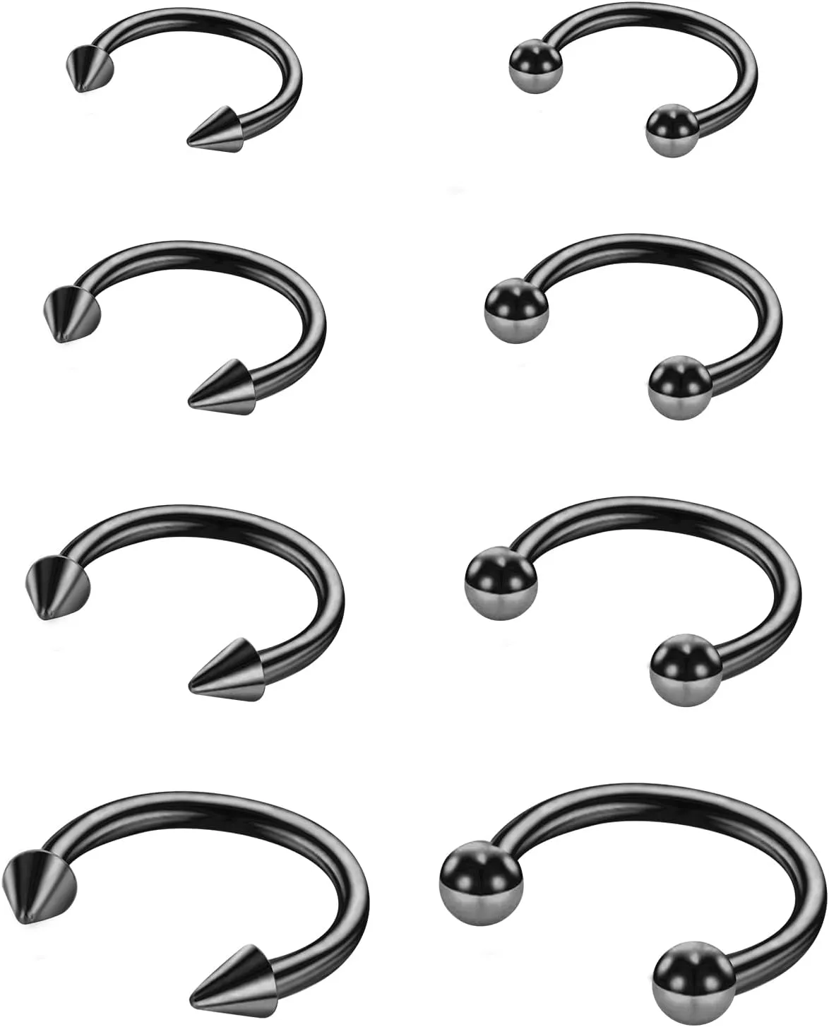 8pcs 16G Horseshoe Rings Black Septum Ring Surgical Steel Nose Rings Hoop Septum Ring Cartilage Earrings Nose Eyebrow Tragus Helix Lip Rings Small Septum Piercing Jewelry For Women Men 6/8/10/12mm