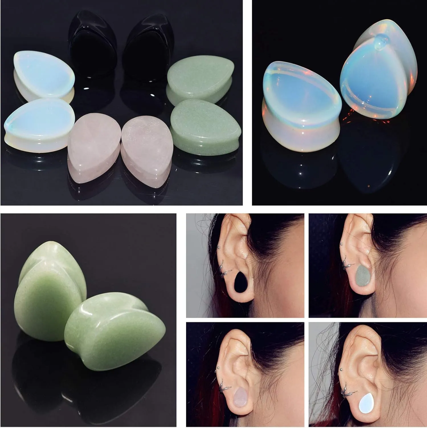 8Pcs 2g-5/8 Oversized Teardrop Ear Gauge Plugs Tunnels Saddle Expander Piercing Jewelry
