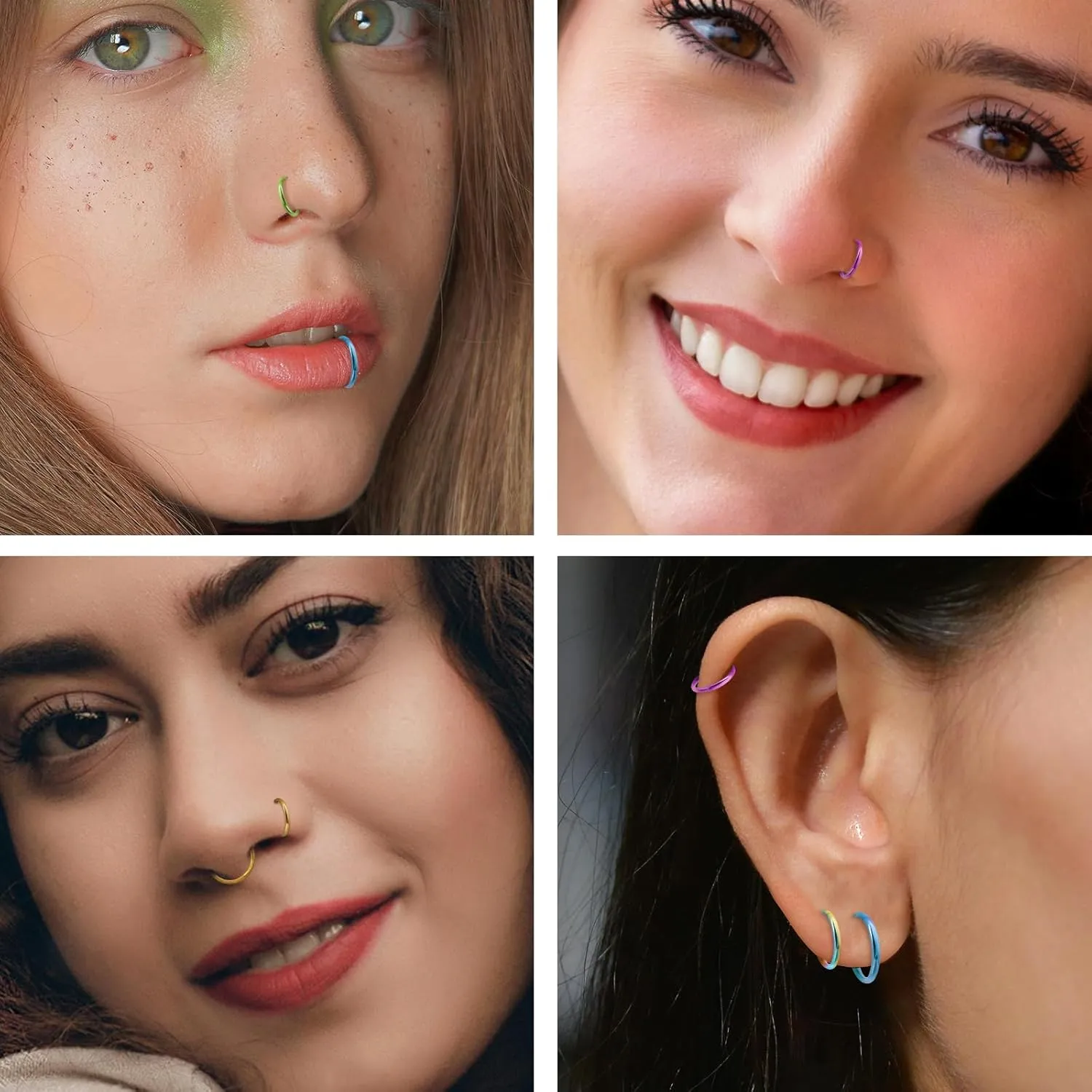 8Pcs Titanium Nose Rings Hoops 14G 16G 18G 20G Hoop Nose Rings for Women Nose Hoop Hinged Clicker Conch Septum Rings Tragus Cartilage Earring Lip Rings Nose Piercing Jewelry 6mm-12mm