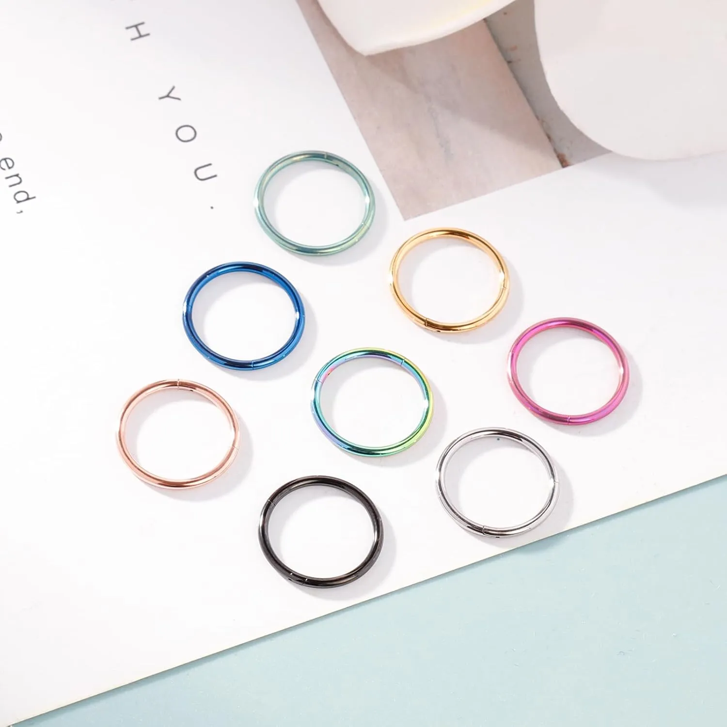8Pcs Titanium Nose Rings Hoops 14G 16G 18G 20G Hoop Nose Rings for Women Nose Hoop Hinged Clicker Conch Septum Rings Tragus Cartilage Earring Lip Rings Nose Piercing Jewelry 6mm-12mm