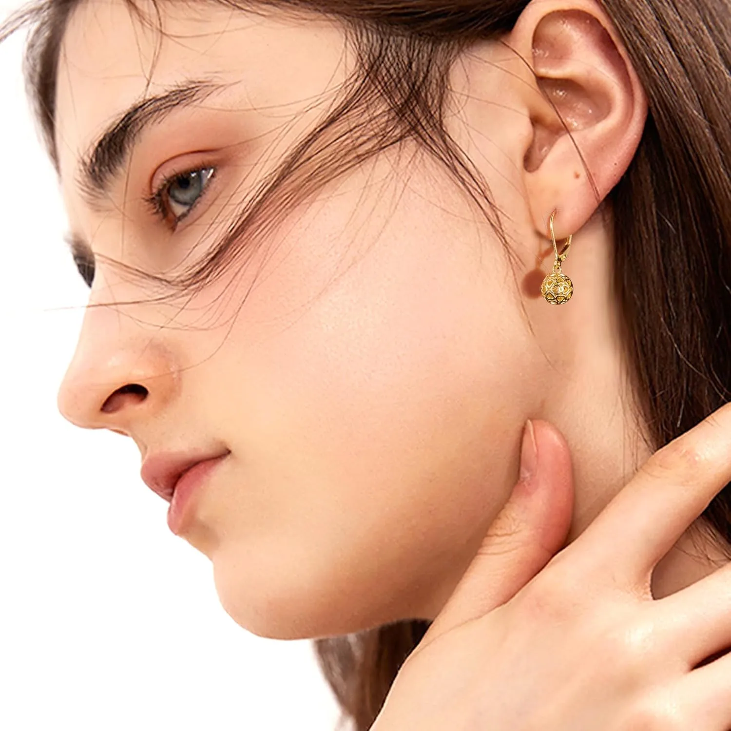 925 Sterling Silver 14K Gold French Style Leverback Earrings, Heart Dangle Drop Earrings for Women Hypoallergenic Jewelry