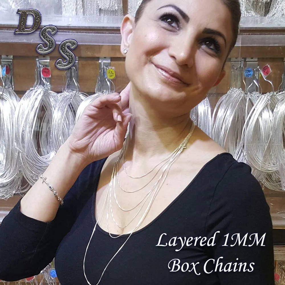 925 Sterling Silver 1.5 MM Box Chain Italian Necklace Lightweight Strong - Rhodium Plated - Lobster Claw 18 Inch