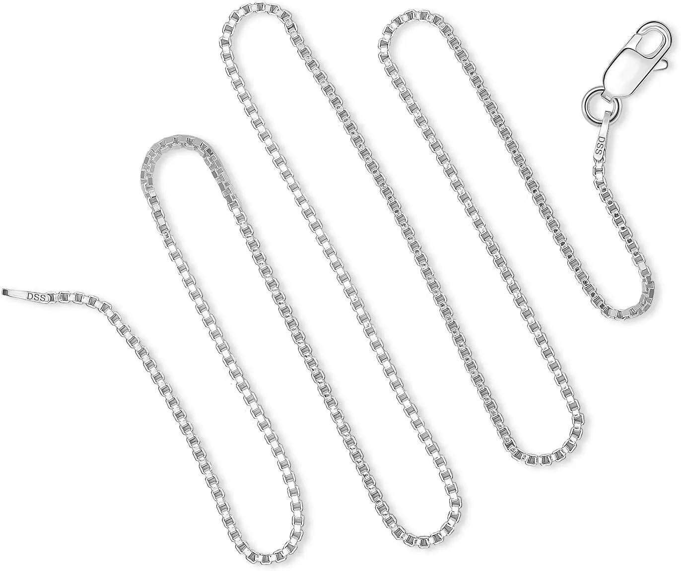 925 Sterling Silver 1.5 MM Box Chain Italian Necklace Lightweight Strong - Rhodium Plated - Lobster Claw 18 Inch