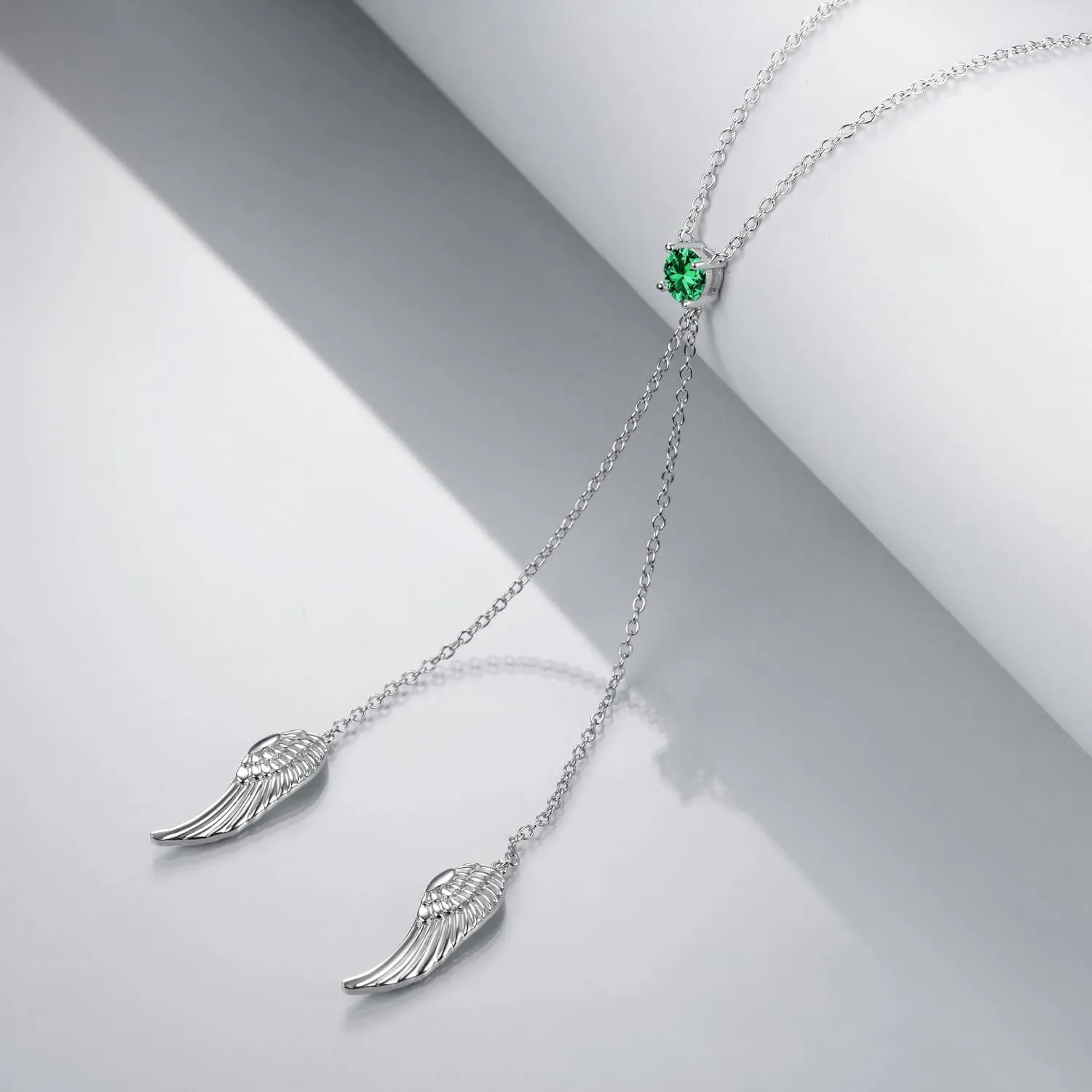 925 Sterling Silver Angel Wing Necklaces for Women Zirconia Guardian Birthstone Necklace Jewelry Angel Wing Tassel Pendant Y Necklace Jewelry Gifts for Women Girls Mom Daughter