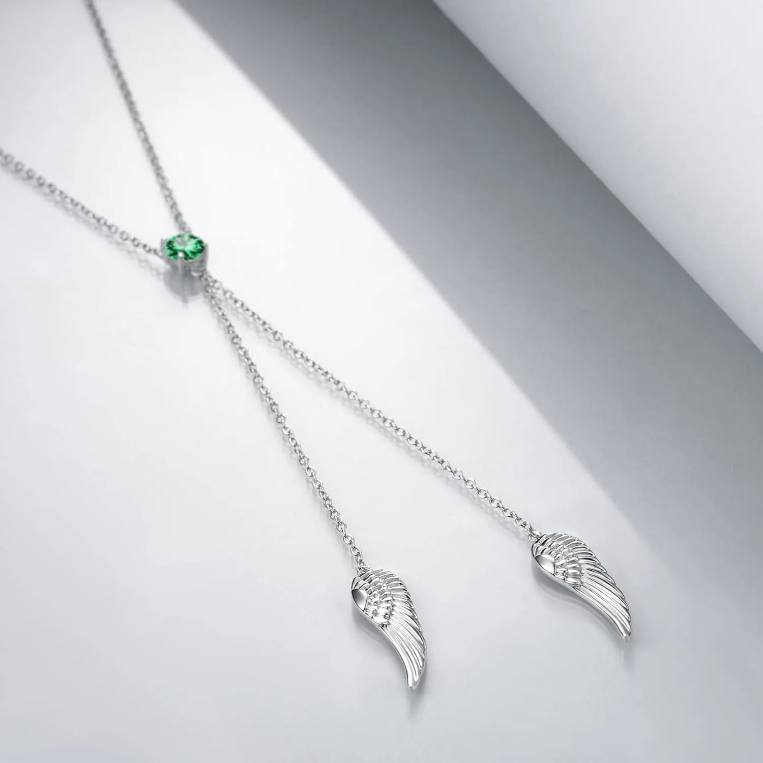 925 Sterling Silver Angel Wing Necklaces for Women Zirconia Guardian Birthstone Necklace Jewelry Angel Wing Tassel Pendant Y Necklace Jewelry Gifts for Women Girls Mom Daughter